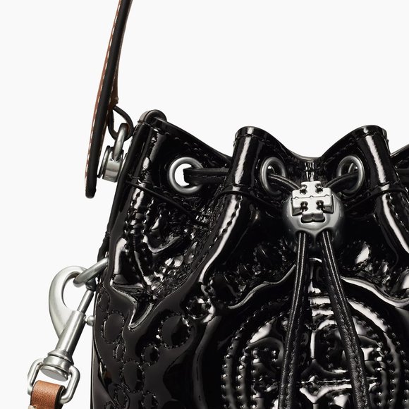 NWT Tory Burch Mini T Monogram Puffy Patent Leather Bucket Bag Crossbody Black - Picture 5 of 12